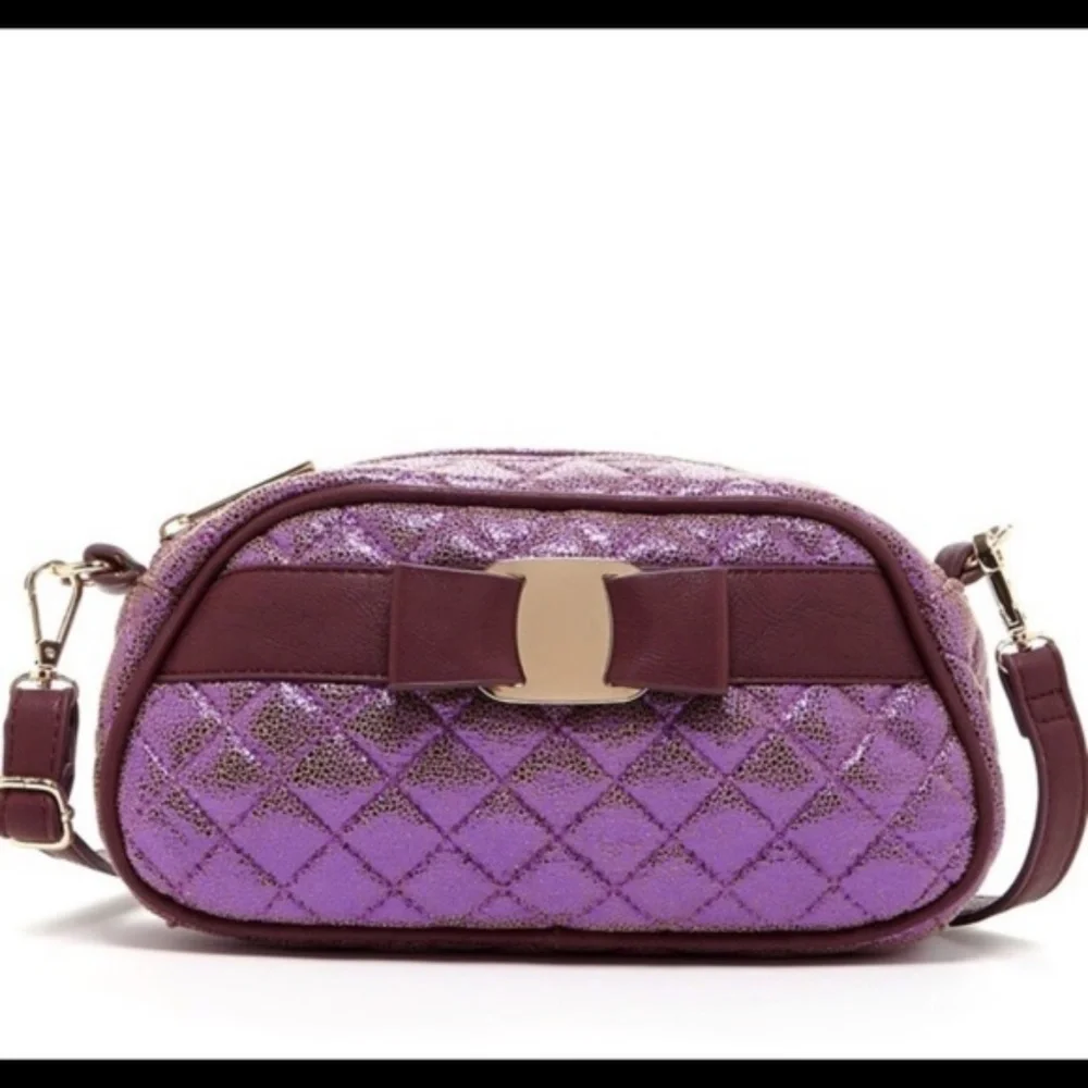 Metallic Plum Quilted Crossbody Bag Purse! - Picture 1 of 2
